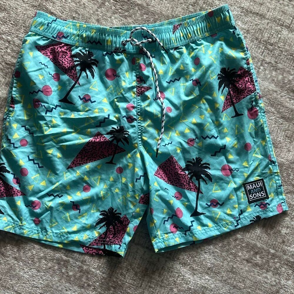 Maui & Sons Size Large men’s swim trunks 80s print - Picture 2 of 6